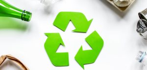 Recycling,Symbol,With,Waste,On,White,Background,Top,View